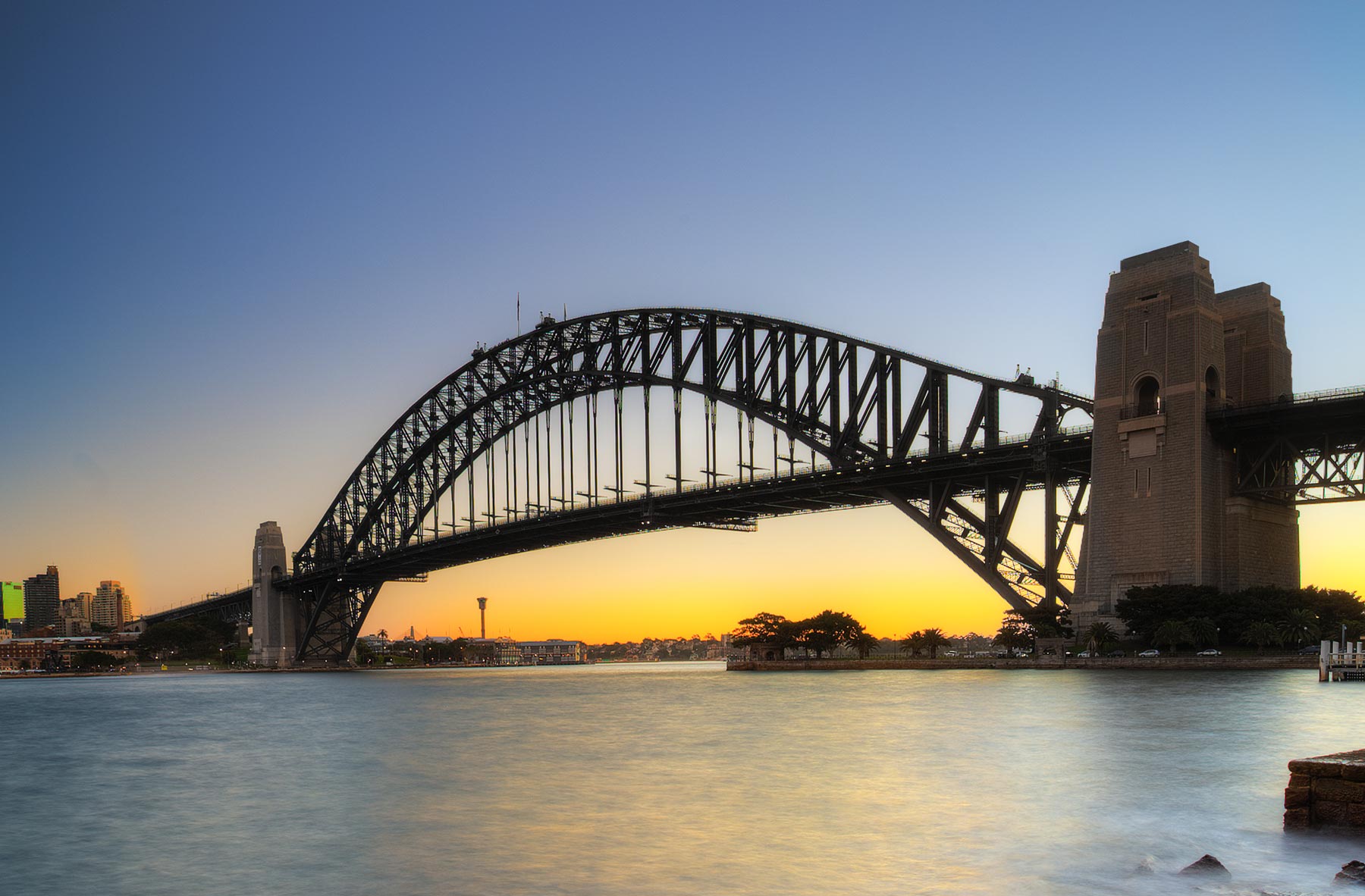 sydney harbour bridge at sunset
